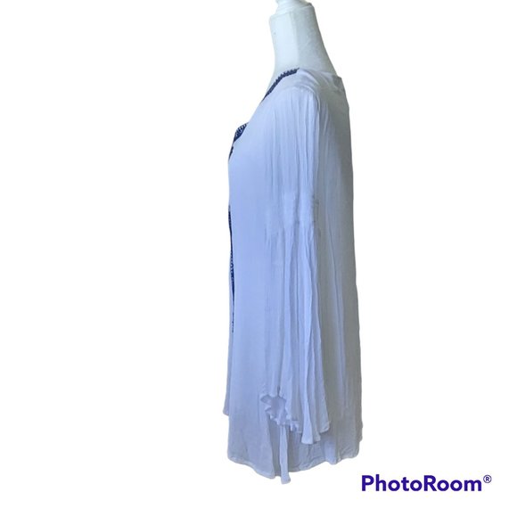 Joan Vass Embroidered Boho Bell Sleeve Tunic Oversized Longline Flowy Gauzy - Picture 4 of 11